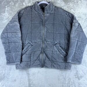 Forever 21 Quilted Jacket Full Zip Gray Coat Casual Comfy Quilted Size M (1345)